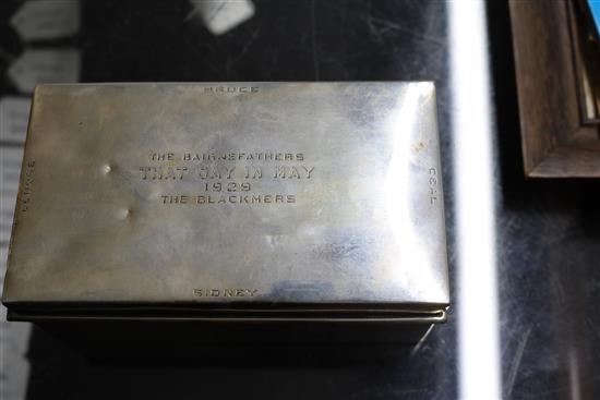 Bruce Bairnsfather interest: two cartoons, silver cigarette box, mug and ephemera